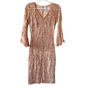 JS Collections Womens Size 2 Mesh Beaded 3/4 Bell Sleeve Bodycon Dress